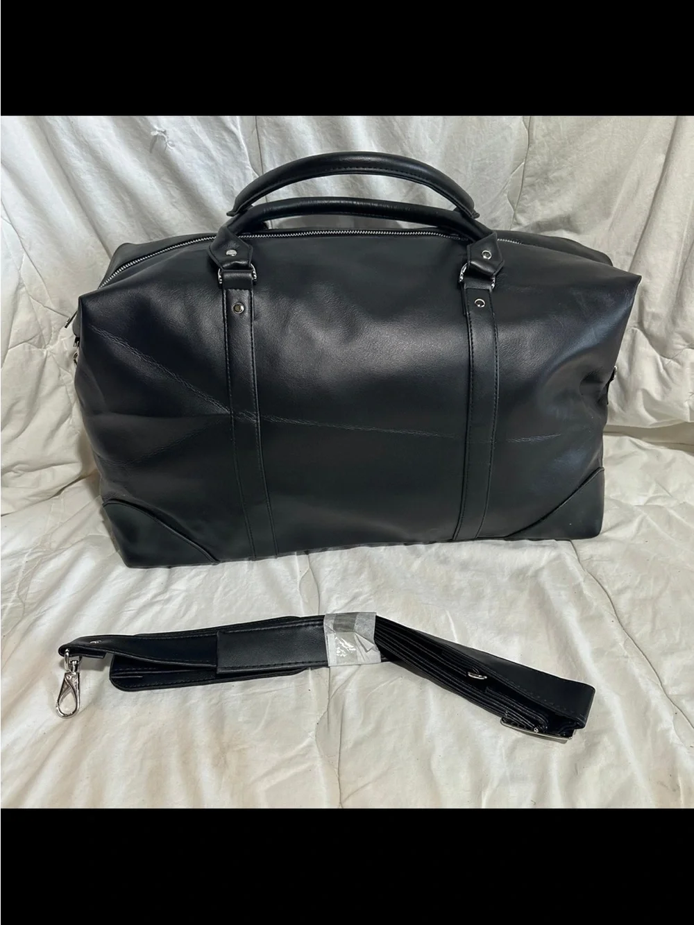 Michael germain Black Leather Weekender Duffle Bag